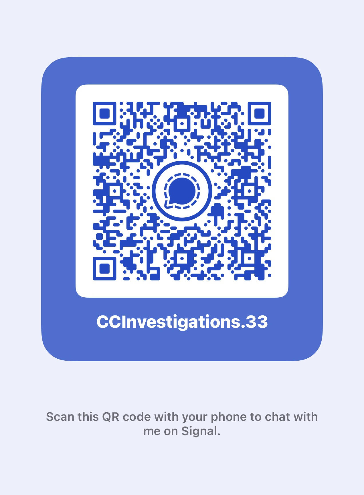 Signal secure contact QR code for Corbin Clay Investigations